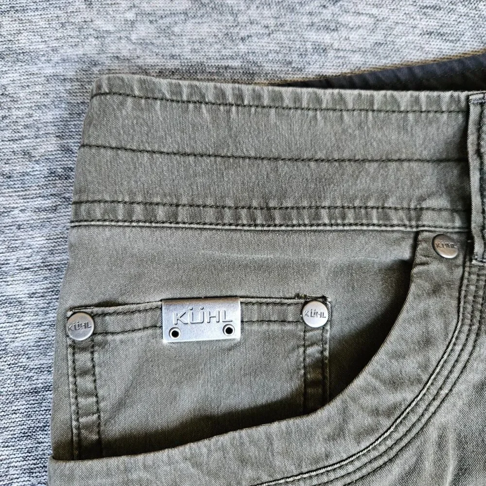 KUHL Revolver Pants Mens 38x34 Green Chino Regular Outdoor Canvas Distressed